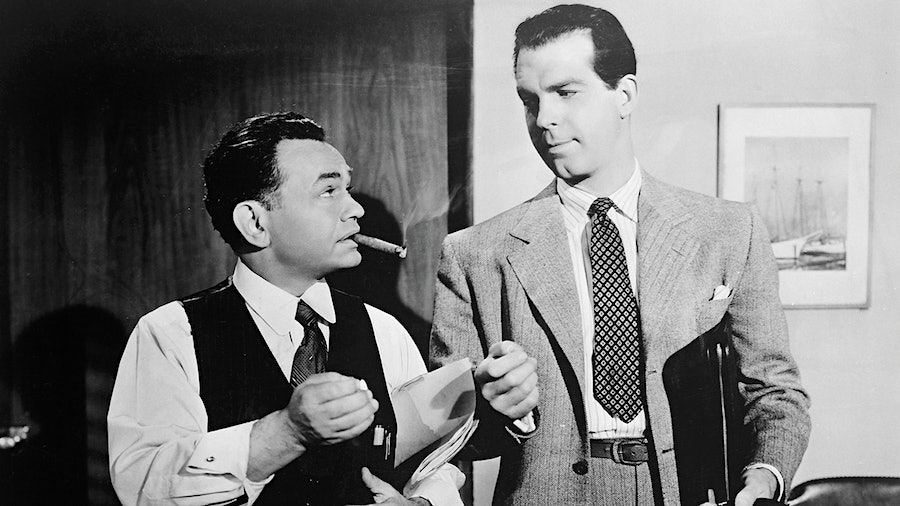 Edward G. Robinson and Fred MacMurray in Double Indemnity] 